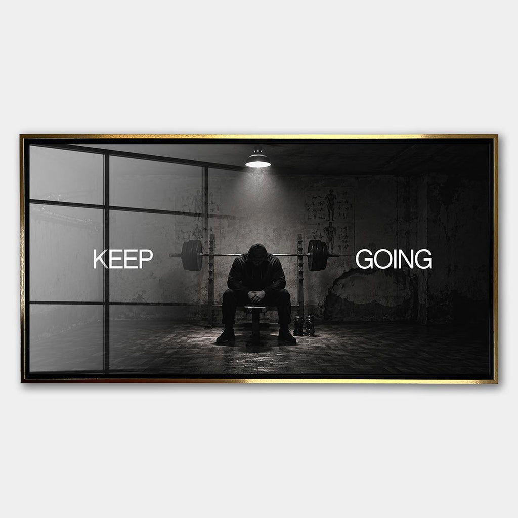Obraz Keep Going – Szkło akrylowe – Złota rama – Huephant