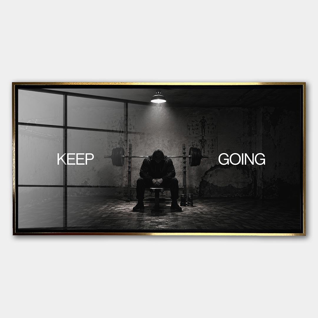 Obraz Keep Going – Szkło akrylowe – Złota rama – Huephant