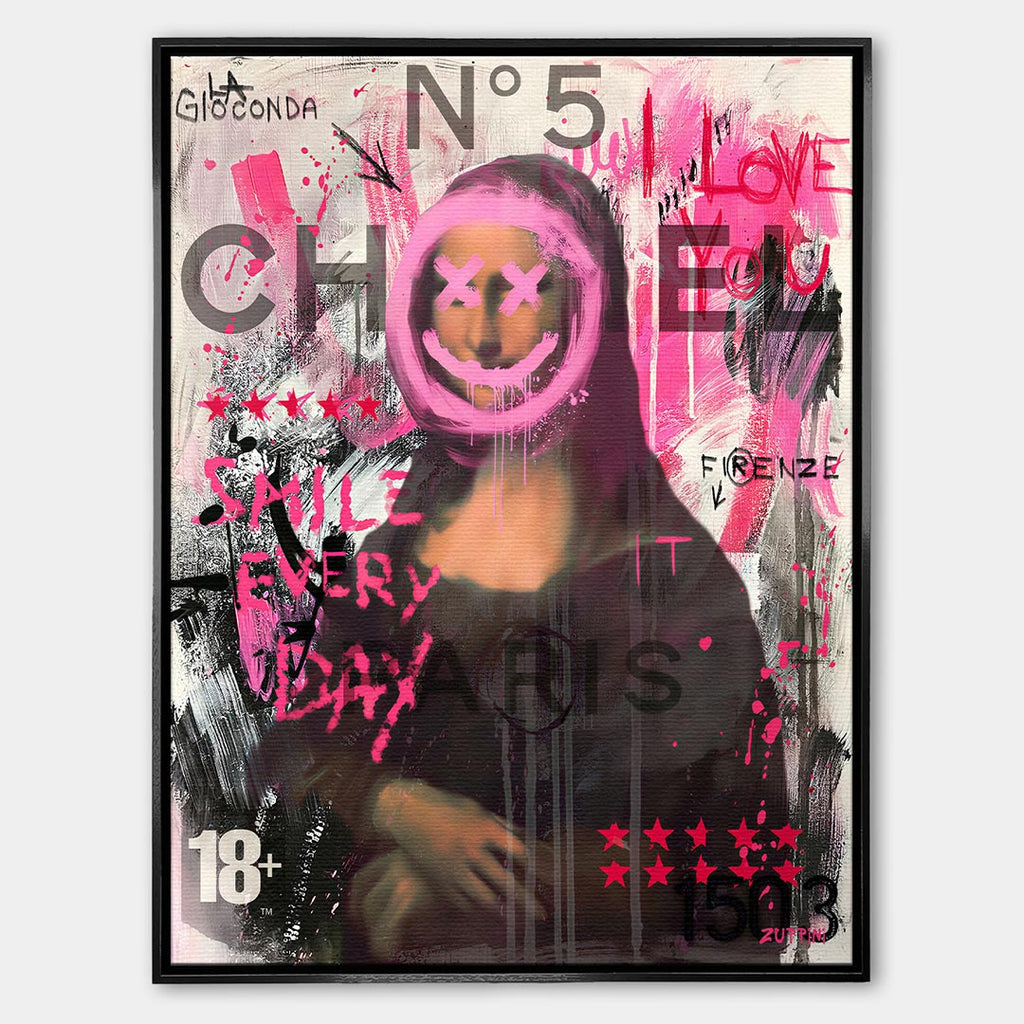 Mona Lisa Smile – Płótno – Czarna rama – Huephant