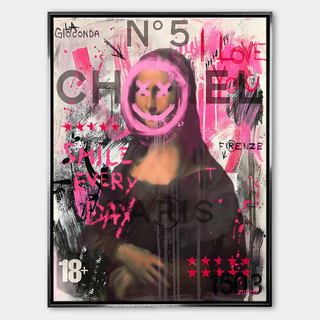 Mona Lisa Smile – Płótno – Srebrna rama – Huephant