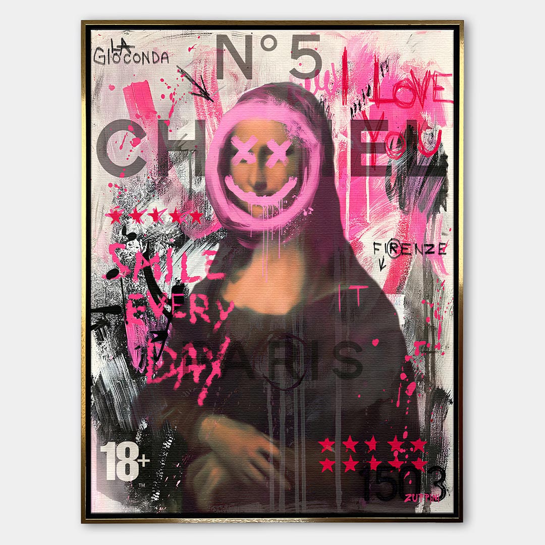 Mona Lisa Smile – Płótno – Złota rama – Huephant