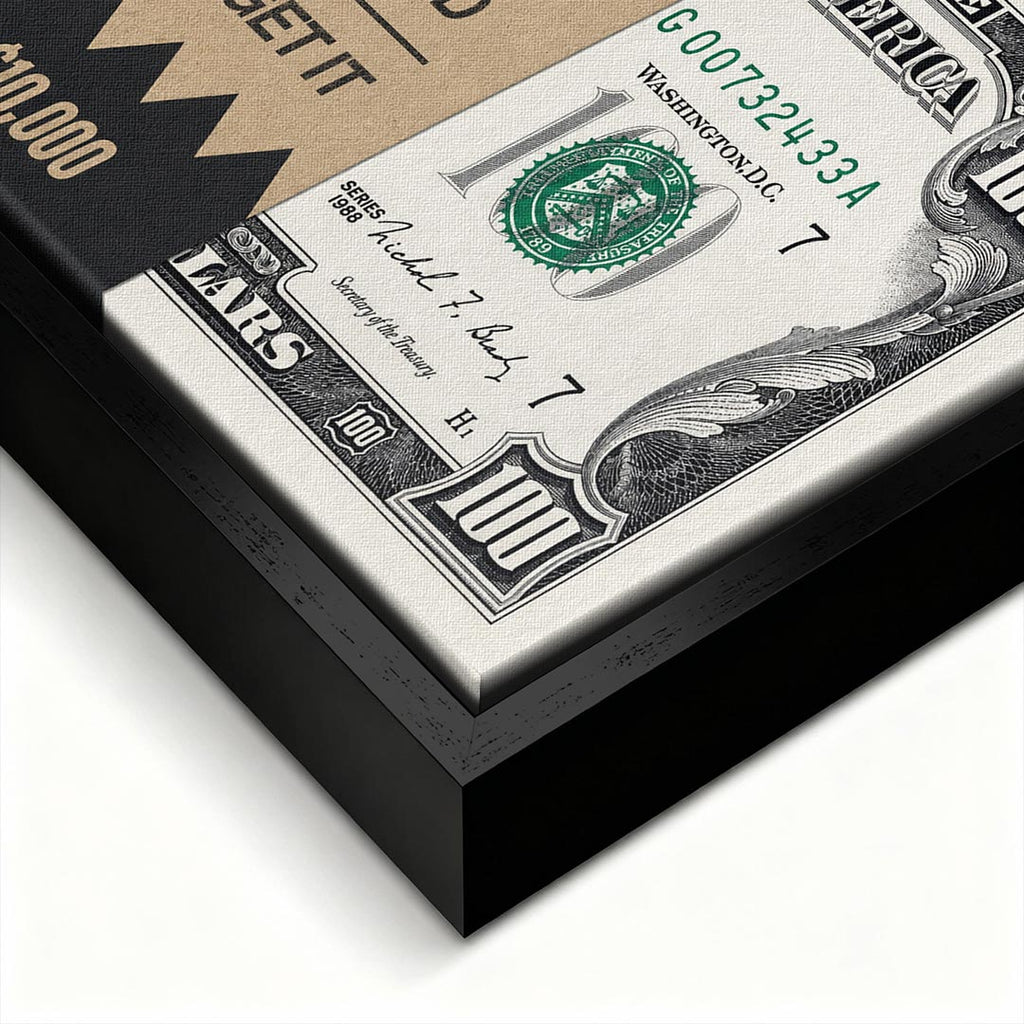 Obraz Money's Already Printed – czarna rama – ujęcie pod kątem – Huephant