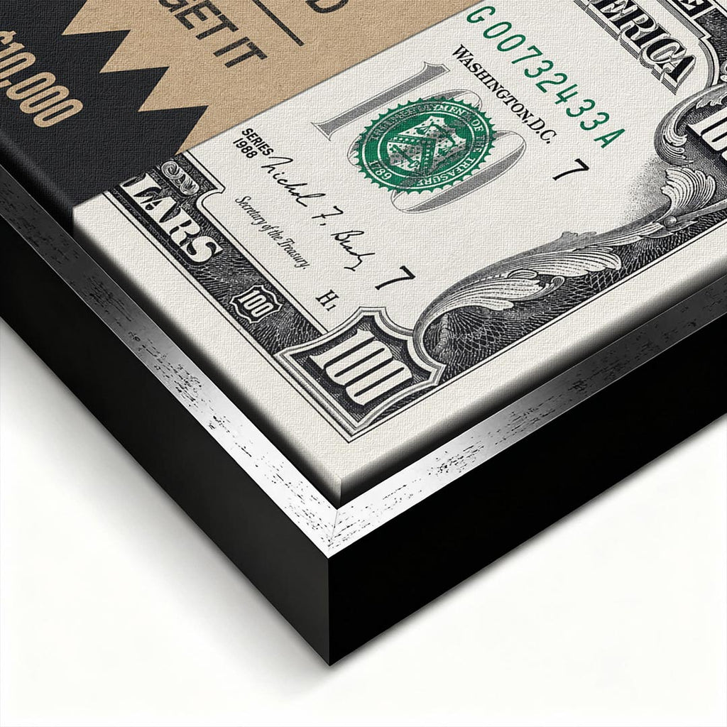 Obraz Money's Already Printed – srebrna rama – ujęcie pod kątem – Huephant