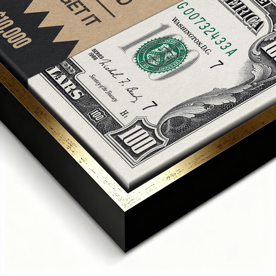 Obraz Money's Already Printed – złota rama – ujęcie pod kątem – Huephant