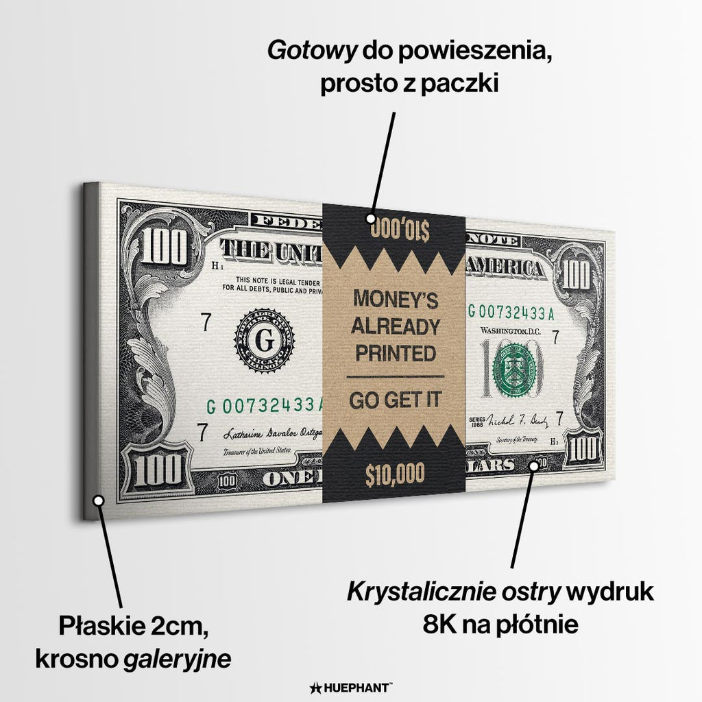 Obraz Money's Already Printed – informacje o wykonaniu – Huephant