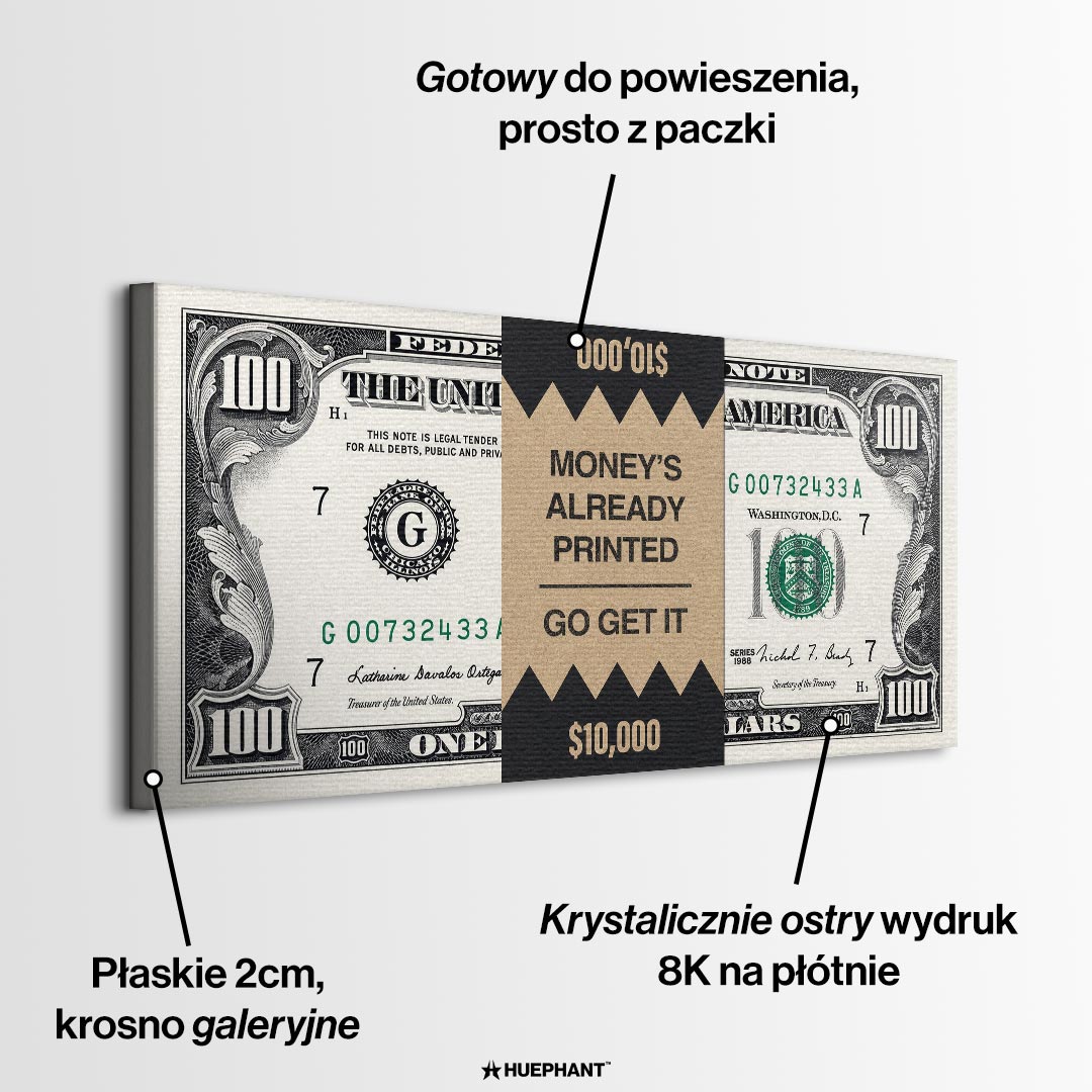 Obraz Money's Already Printed – informacje o wykonaniu – Huephant