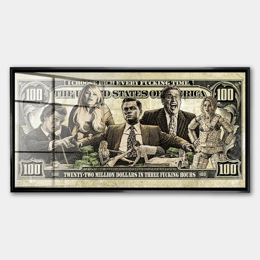 Obraz Money Street – Szkło akrylowe – Czarna rama – Huephant