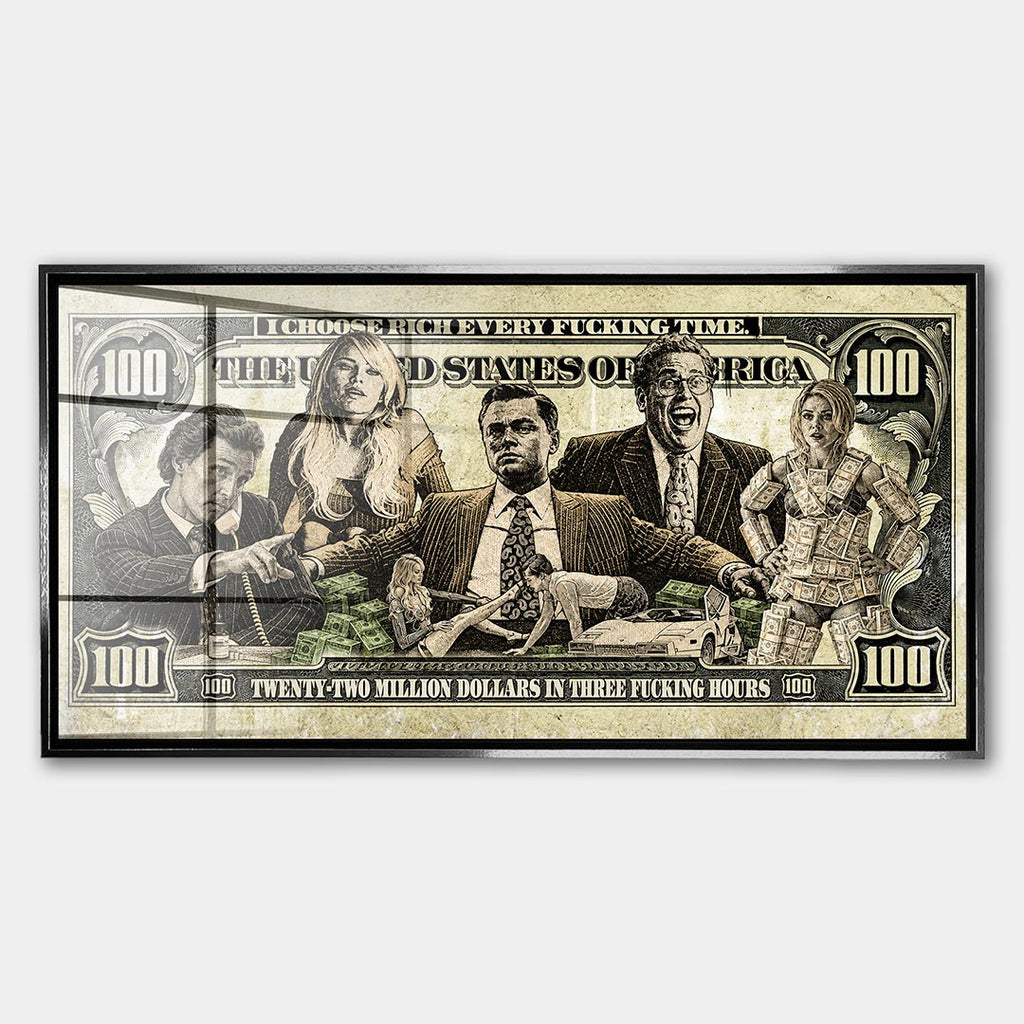 Obraz Money Street – Szkło akrylowe – Srebrna rama – Huephant