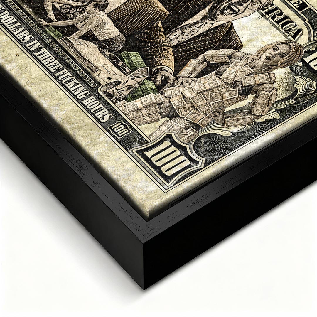 Obraz Money Street – czarna rama – ujęcie pod kątem – Huephant