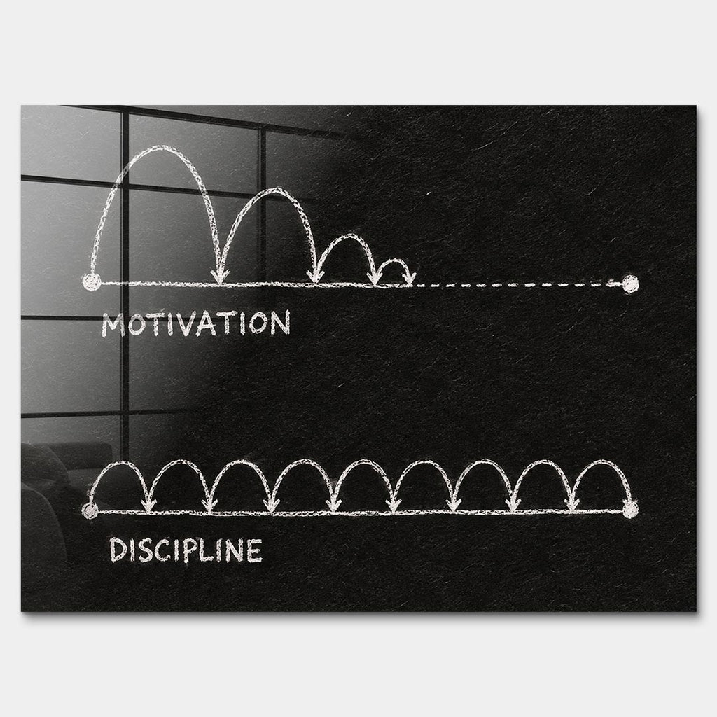 Obraz Motivation vs Discipline – Szkło akrylowe – Bez ramy – Huephant