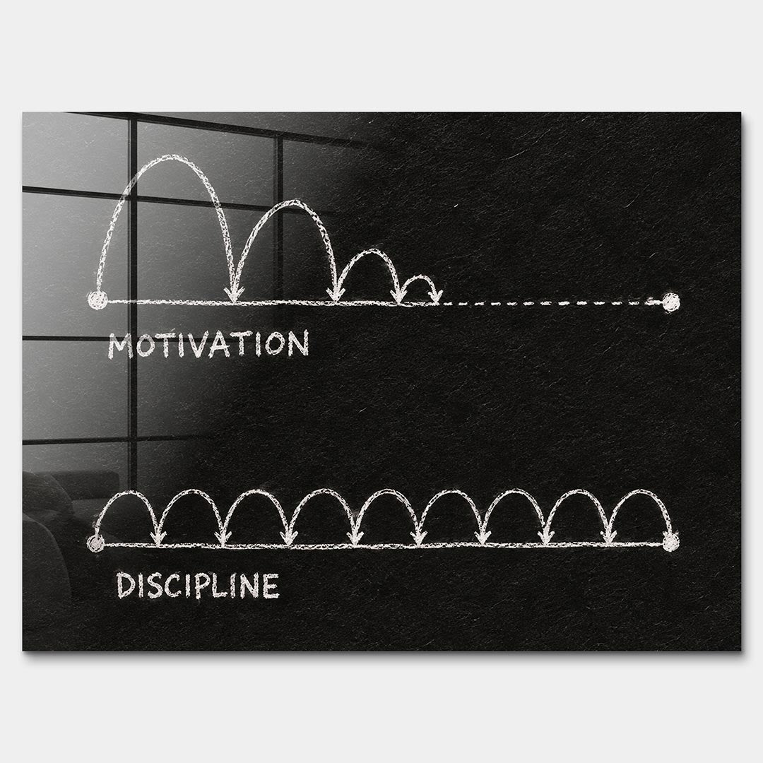 Obraz Motivation vs Discipline – Szkło akrylowe – Bez ramy – Huephant