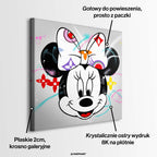 Kolorowy obraz na płótnie Happy Face z uśmiechniętą myszką i kokardą, wydruk galeryjny w stylu pop-art do pokoju dziecka.