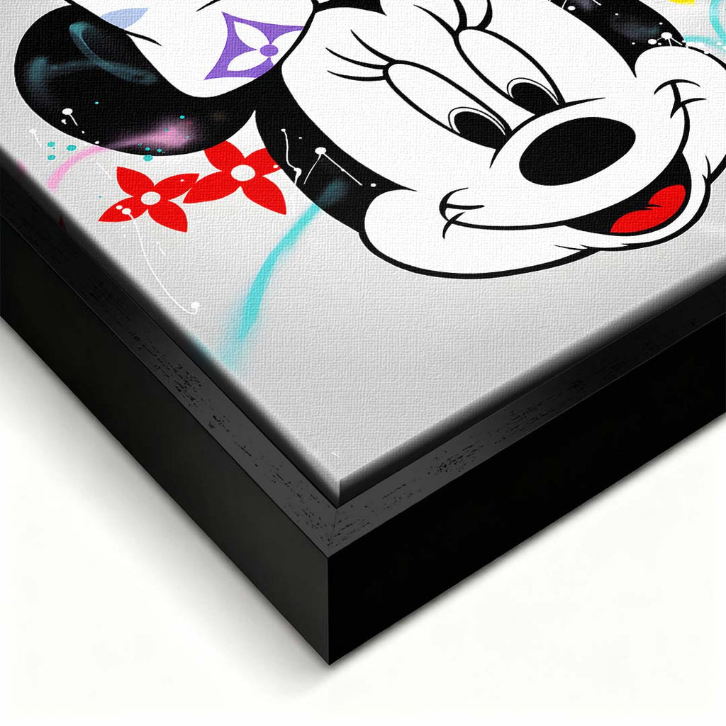 Kolorowy obraz na płótnie Happy Face z uśmiechniętą myszką i kokardą, wydruk galeryjny w stylu pop-art do pokoju dziecka.