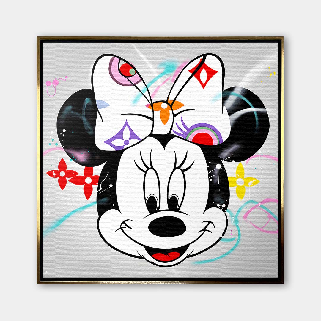 Kolorowy obraz na płótnie Happy Face z uśmiechniętą myszką i kokardą, wydruk galeryjny w stylu pop-art do pokoju dziecka.