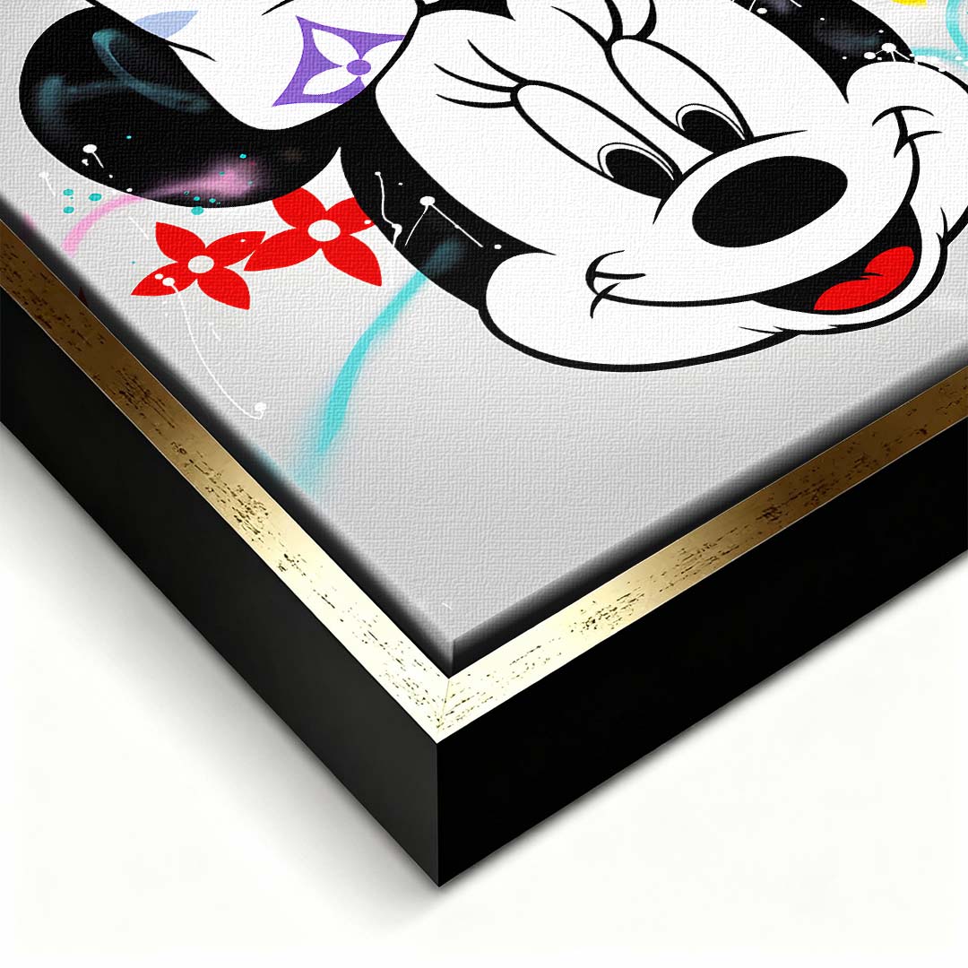 Kolorowy obraz na płótnie Happy Face z uśmiechniętą myszką i kokardą, wydruk galeryjny w stylu pop-art do pokoju dziecka.