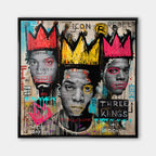 Obraz na płótnie 3 Kings w stylu neoekspresjonizmu i graffiti z motywem Basquiata i koronami. Wydruk galeryjny nowoczesny, sztuka uliczna.