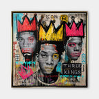 Obraz na płótnie 3 Kings w stylu neoekspresjonizmu i graffiti z motywem Basquiata i koronami. Wydruk galeryjny nowoczesny, sztuka uliczna.