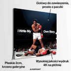 Obraz na płótnie Muhammad Ali „I Write My Own Story”. Muhammad Ali stojący nad pokonanym rywalem w ringu – symbol siły, odwagi i determinacji.