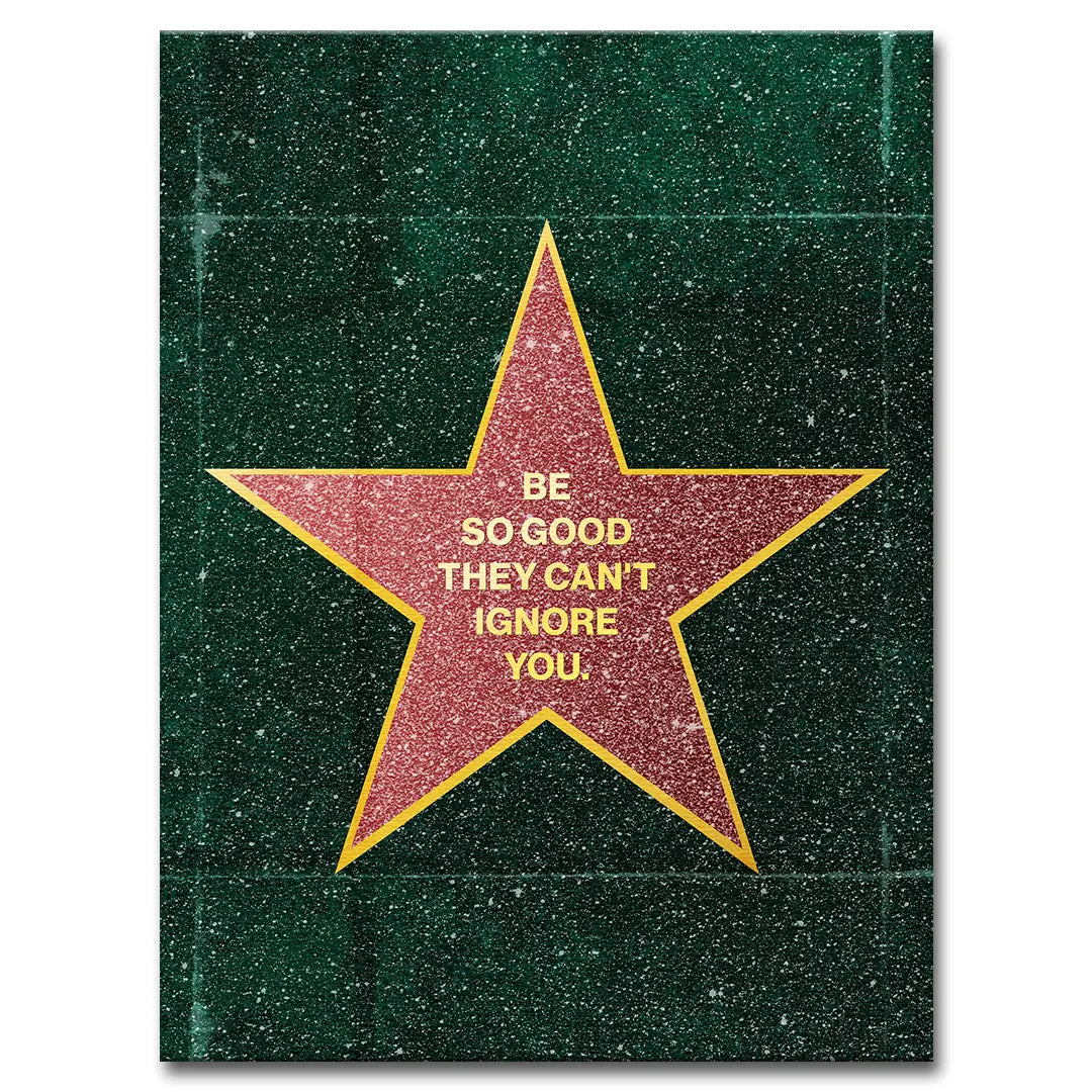 Obraz motywacyjny na płótnie z gwiazdą i napisem „Be so good they can’t ignore you”, idealny do biura lub nowoczesnego wnętrza
