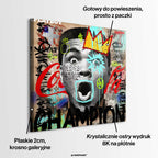 Obraz na płótnie Ali Champion. Nowoczesna sztuka pop-art z Muhammadem Alim w koronie. Ekskluzywny wydruk galeryjny, motywacyjne graffiti.