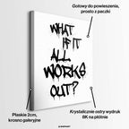 Zestaw 2 obrazów na płótnie z czarnymi napisami graffiti na białym tle. Motywacyjne napisy. Wydruk galeryjny w stylu streetwear, motywacja do biura.