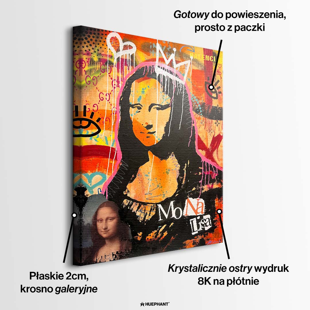 Obraz na płótnie w stylu street art przedstawiający współczesną interpretację klasycznego portretu. Wydruk galeryjny, sztuka nowoczesna.