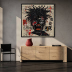 Obraz na płótnie Black Legend, wydruk galeryjny w stylu Jean-Michel Basquiat, nowoczesna sztuka neoekspresjonistyczna, czarny portret graffiti, marka Huephant.