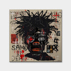 Obraz na płótnie Black Legend, wydruk galeryjny w stylu Jean-Michel Basquiat, nowoczesna sztuka neoekspresjonistyczna, czarny portret graffiti, marka Huephant.