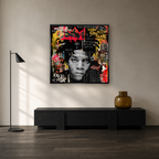 Nowoczesny obraz na płótnie przedstawiający portret artysty w stylu pop-art z czerwoną koroną, wydruk galeryjny Huephant, sztuka nowoczesna do biura.