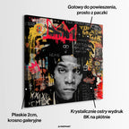 Nowoczesny obraz na płótnie przedstawiający portret artysty w stylu pop-art z czerwoną koroną, wydruk galeryjny Huephant, sztuka nowoczesna do biura.