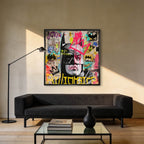 Obraz na płótnie Batman Billionaire. Nowoczesny wydruk galeryjny łączący pop art i street art. Sztuka nowoczesna z motywem Batmana i wyrazistym graffiti.