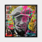 Obraz na płótnie przedstawiający aktora Jeana-Paula Belmondo z cygarem w stylu pop-art i graffiti. Nowoczesny wydruk galeryjny Huephant.