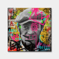 Obraz na płótnie przedstawiający aktora Jeana-Paula Belmondo z cygarem w stylu pop-art i graffiti. Nowoczesny wydruk galeryjny Huephant.