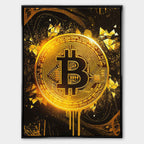 Obraz na płótnie „Bitcoin Gold” – złoty symbol kryptowaluty Bitcoin na ciemnym tle, nowoczesna sztuka inspirowana finansami i luksusem.