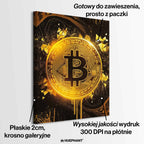 Obraz na płótnie „Bitcoin Gold” – złoty symbol kryptowaluty Bitcoin na ciemnym tle, nowoczesna sztuka inspirowana finansami i luksusem.