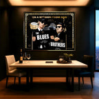 Obraz na płótnie Blues Brothers – pop-art inspirowany kultowym filmem, czarno-złota estetyka, unikalny design do nowoczesnych wnętrz.