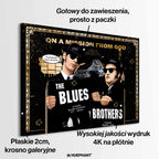 Obraz na płótnie Blues Brothers – pop-art inspirowany kultowym filmem, czarno-złota estetyka, unikalny design do nowoczesnych wnętrz.