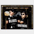 Obraz na płótnie Blues Brothers – pop-art inspirowany kultowym filmem, czarno-złota estetyka, unikalny design do nowoczesnych wnętrz.