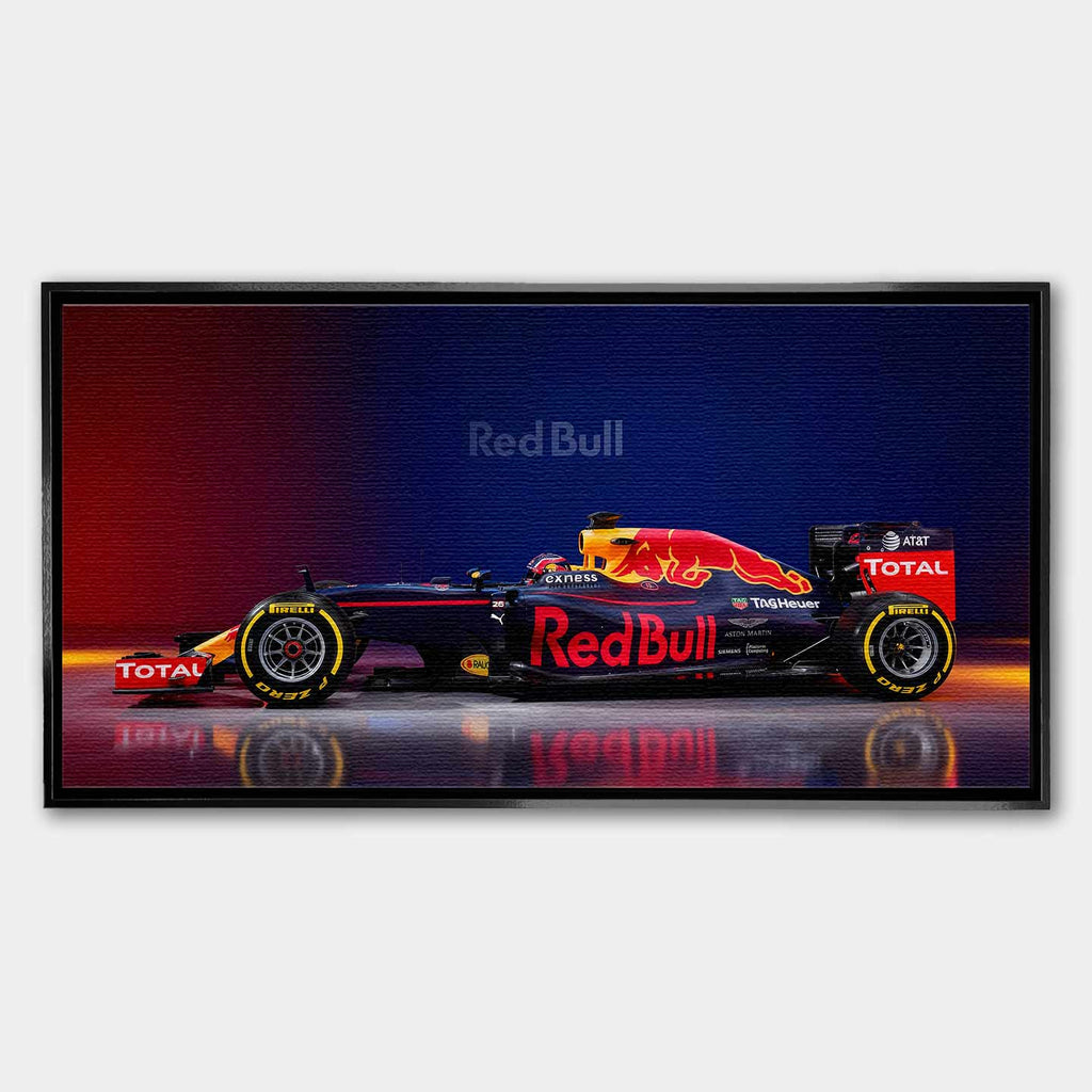 Obraz na płótnie F1 Red bull – bolid Formuły 1 Red Bull Racing w barwach granatowo-czerwonych, symbol prędkości i wyścigowej pasji.