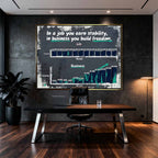 Biznesowy Obraz na płótnie Build Freedom do Biura z wykresem porównującym etat i biznes – symbol niezależności, rozwoju i finansowej wolności, dzieło Huephant.