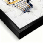 Obraz na płótnie Cartier Santos – akwarelowy zegarek z dwukolorową bransoletą, elegancka luksusowa dekoracja ścienna Huephant.