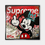 Nowoczesny obraz na płótnie w stylu pop-art przedstawiający postać rysunkową myszki w klimacie street art, wydruk galeryjny.