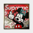 Nowoczesny obraz na płótnie w stylu pop-art przedstawiający postać rysunkową myszki w klimacie street art, wydruk galeryjny.
