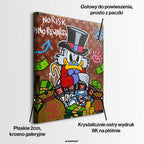 Obraz na płótnie pop art przedstawiający postać kaczora przy ruletce z pieniędzmi, wydruk galeryjny sztuka nowoczesna.