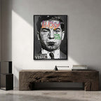 Czarno-biały obraz na płótnie przedstawiający zdjęcie policyjne Lucky Luciano z napisami Capo Di Tutti Capi w stylu graffiti. Nowoczesny wydruk galeryjny pop-art.