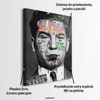 Czarno-biały obraz na płótnie przedstawiający zdjęcie policyjne Lucky Luciano z napisami Capo Di Tutti Capi w stylu graffiti. Nowoczesny wydruk galeryjny pop-art.
