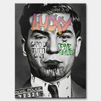 Czarno-biały obraz na płótnie przedstawiający zdjęcie policyjne Lucky Luciano z napisami Capo Di Tutti Capi w stylu graffiti. Nowoczesny wydruk galeryjny pop-art.