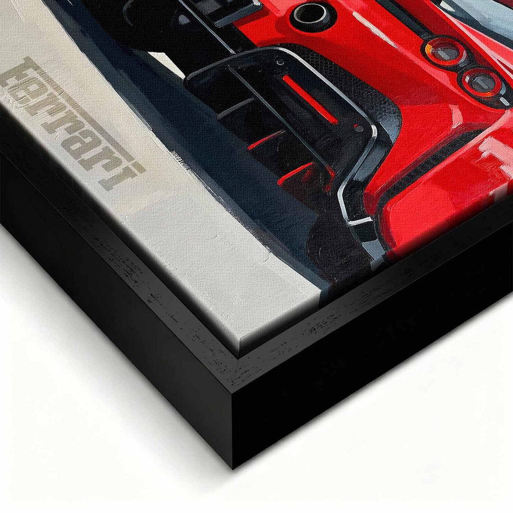 Obraz na płótnie Ferrari SF90 – tył czerwonego supersamochodu, dynamiczna sztuka do biura, garażu lub wnętrza pasjonata motoryzacji.