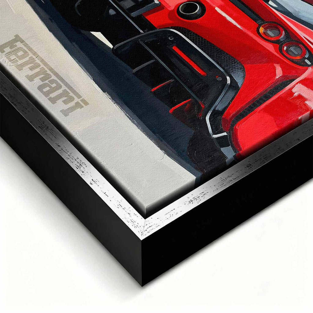 Obraz na płótnie Ferrari SF90 – tył czerwonego supersamochodu, dynamiczna sztuka do biura, garażu lub wnętrza pasjonata motoryzacji.