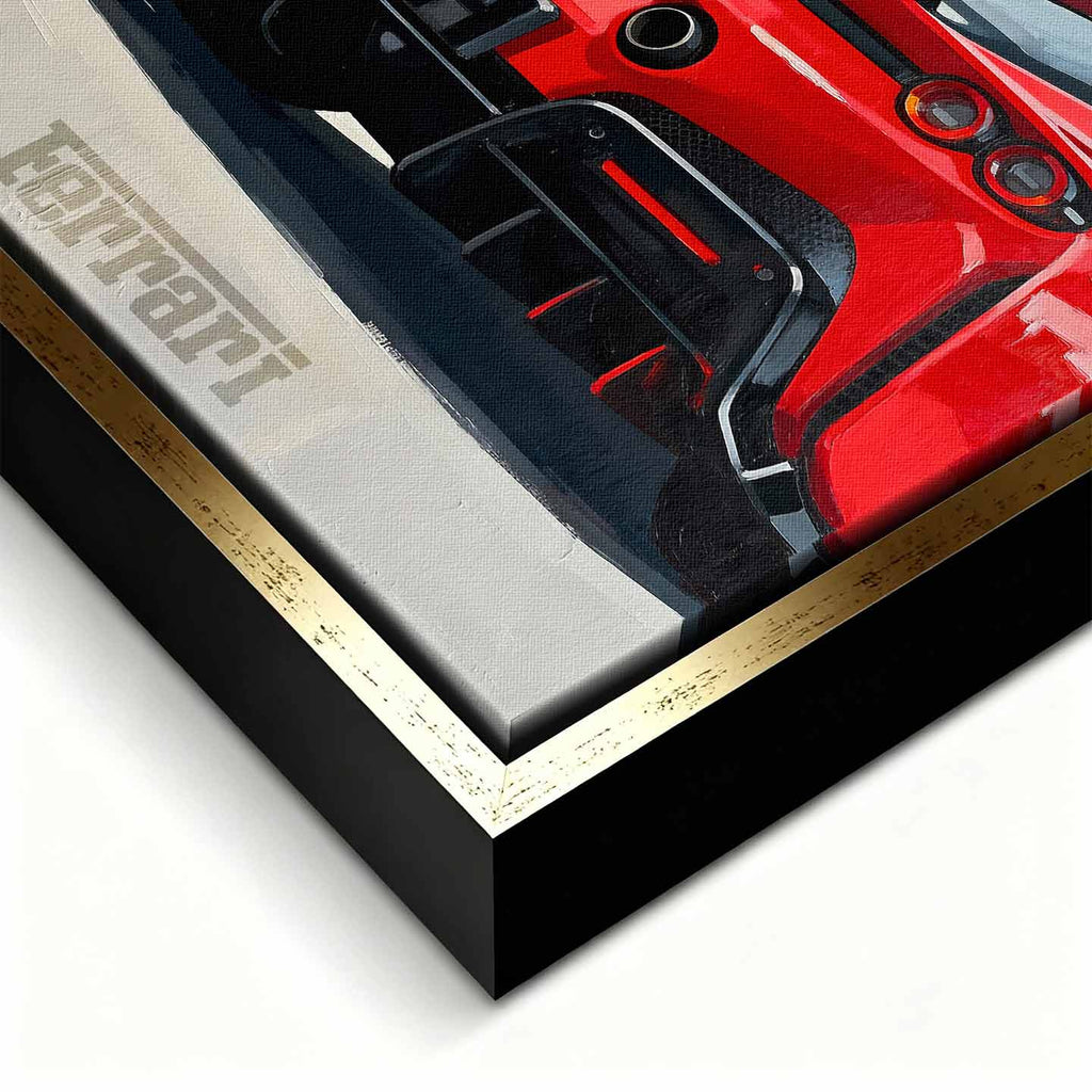 Obraz na płótnie Ferrari SF90 – tył czerwonego supersamochodu, dynamiczna sztuka do biura, garażu lub wnętrza pasjonata motoryzacji.